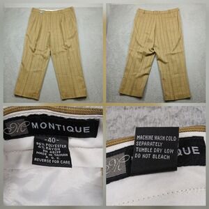 Montique Plaid Dress Pants Men's 40 Tan Brown Pleated Cuffed Vintage USA